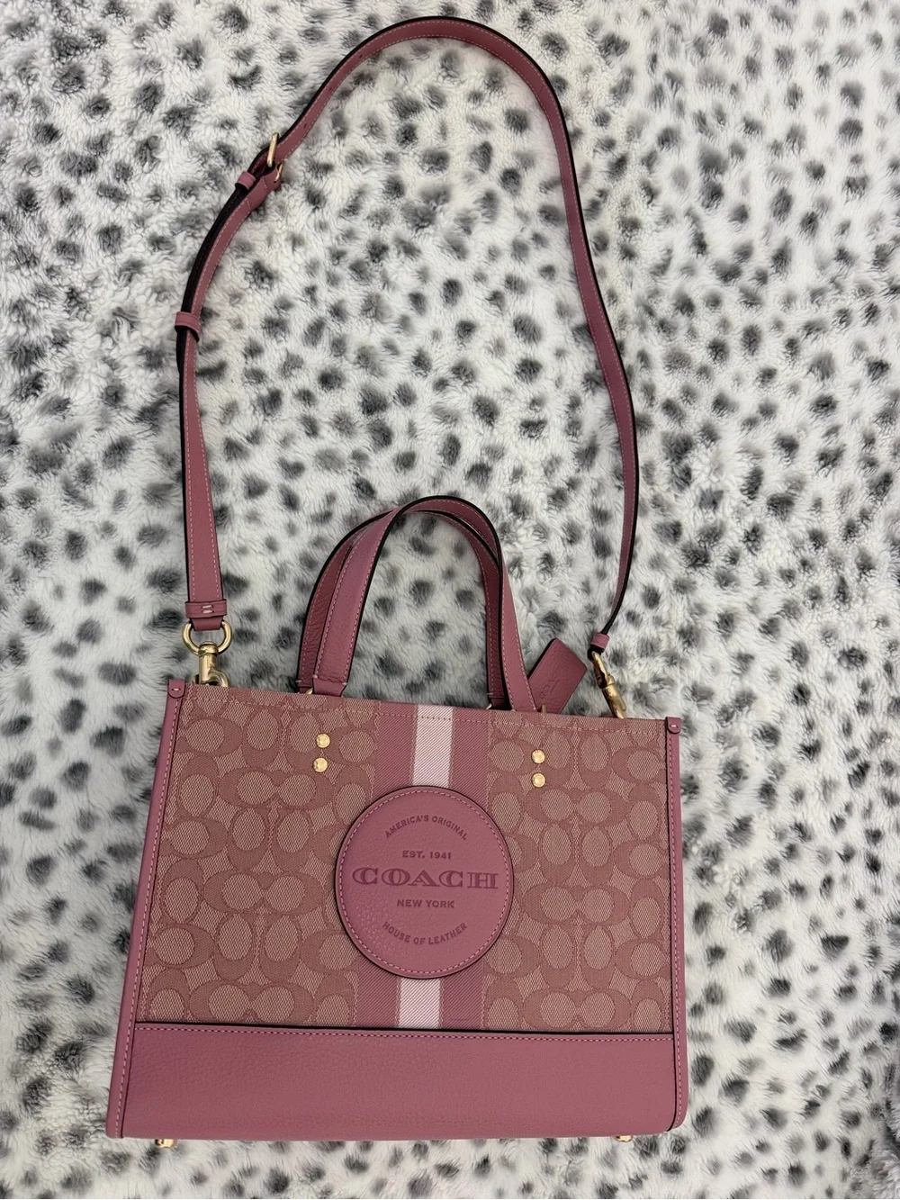 NWOT Coach Dempsey Carryall Pink Signature Jacquard Stripe Medium Crossbody Tote - Picture 2 of 9